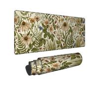 Flower Large Mouse Pad, Floral Natural Leaf Berry Spring Green Rubber Washable Extended Table Mousepad Accessories for Office Home Computer Laptop 12x32 Inch