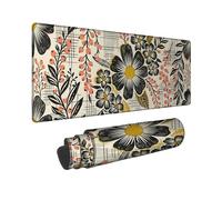 Flower Large Mouse Pad, Floral Vintage Leaf Berry Spring Black Rubber Washable Big Keyboard Mousepad Idea for Home Office Desk Laptop Gamers Gift 16x36 Inch