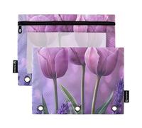 Flower Lavender Spring 3 Rings Binder Pencil Pouch Pencil Case with Zipper 2 Pack Recycled Storage Bag Home Travel Cards Storage Container
