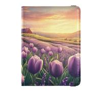 flower Lavender Spring Leather Passport Holder for Travel Large Capacity Ticket Holder for Men Business Trip