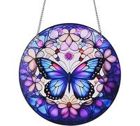 Flower Leaf Butterfly Stained Windows Hanging Suncatcher,Flower Butterfly Suncatchers Window Ornament Glass Panel Sun Catcher Wall Hanging Decor Birthday Gifts