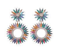 Flower Leaf Cluster Earrings, Colorful Flower Leaf Dangle Earrings for Women, Bohemian Hoop Geometric Flower Statement Earrings Boho Jewelry, Colorful Floral Leaf Cluster Drop Earrings for Girls