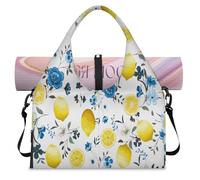 Flower Leaf Lemon Sports Duffel Bag for Women Men Weekend Overnight Bag with Shoe Compartment Shoulder Tote Luggage Bag for Yoga Gym Travel