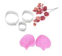 Flower Leaf Petal Veiner Cutter Silicone Mold, Stainless Steel Fondant Cutter Set, Cake Decorating Toosl Cookie Cutter Baking Mould (Eucalyptus)