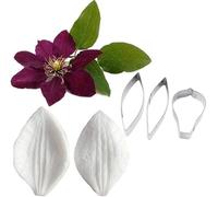 Flower Leaf Petal Veiner Cutter Silicone Molds Stainless Steel Fondant Cutter Set, Cake Decorating Toosl Cookie Cutter Baking Mould (Clematis)