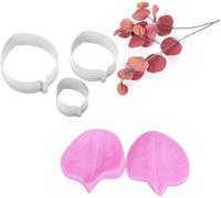 Flower Leaf Petal Veiner Cutter Silicone Molds, Stainless Steel Fondant Cutter Set, for Cake Decorating, Fondant Decorating (Eucalyptus)