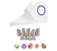 Flower & Leaf Piping Nozzles Set, 79, 81, 104, 123, 124, 125, 126, 127,352 Tip for Cake & Cupcake Decorating with 12-Inch Disposable Piping Bags