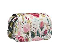 Flower Leaf Print Portable Pencil Bag Cosmetic Toiletry Multi-Use Bags Cute Large Capacity Daily Use