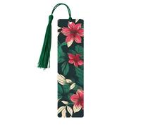 Flower Leaf Print Wooden Tassel Bookmarks for Book Lover Men Women Teachers Cool Unusual Gift 5PCS
