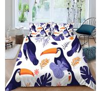 Flower Leaves Bird Duvet Cover Oversized Queen, Microfiber 3 Pieces Bedding Set, 3D Pattern Cartoon Duvet Cover with Zipper Closure, Soft Breathable Comfy, 98" x 98" (Dz5205)