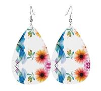 Flower Leaves Color Teardrop Leather Earrings Ladies Print Pendant With Hook Fashion Vintage Party Daily Wear