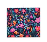 Flower Leaves Dish Drying Mat Absorbent Draining Board Pad for Kitchen Counter Spring Daisy Coffee Mat Dishes Drainer Protector with Hanging Loop 16 x 18 Inch