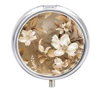 Flower Leaves Pill Box Round Pill Case for Purse & Pocket 3 Compartment Medicine Pill Organizer Portable Travel Pillbox Medicine Vitamin Cod Liver Oil Storage Box