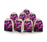 Flower Leaves Purple Red Flower Bunches Pocket Cotton And Hemp with Drawstring 8 Pieces Reusable Gift Bags Jewelry Pouch for Wedding DIY Craft Party (4.9 X 6.7 Inch)