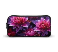 Flower Leaves Purple Red Flower Large Pencil Case Portable Pencil Bag with Zipper Stationery Organizer Simple Storage Aesthetic Stationery for Office College Adult Use