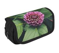 Flower Leaves Purple Red Flower Pencil Case Organizer - Large Capacity 3 Compartment Pencil Pouch for Adults, Portable Makeup Bag & Aesthetic Stationery Bag with Zipper (8.7x4.3") Unisex Gift
