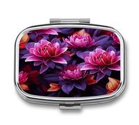 Flower Leaves Purple Red Flower Pill Box Medicine Pill Organizer Small Pill Case Travel Pill Container Portable Pill Case for Pocket 2 Compartment Pill Holder Pill Boxes for Travel