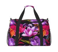 Flower Leaves Purple Red Flower Print Weekender Bag,Gym Bag with,Carry On Luggage Overnight Weekend Bag, Holdall Handbag & Shoulder Bag for Travel Fitness