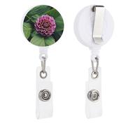 Flower Leaves Purple Red Flower Retractable Badge Reel - Personalized ID Name Badge Holder with Lanyard Cute Badges Reel Holder Round Nurse Doctor Name Tag Badges Clip for Work