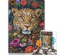 Flower Leopard 1000 Piece Jigsaw Puzzle for Adults And Teenagers,Staycation Kill Time with Fully Interlocking Randomly Shaped Pieces (75x50cm)