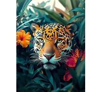 Flower Leopard Paint by Numbers for Adults Beginners, 40x50cm Canvas Painting by Numbers Kit with Brushes Acrylic Colours, Hobbies for Adults Women, DIY Craft Kits Home Decor Frameless 16x20in m5g-621