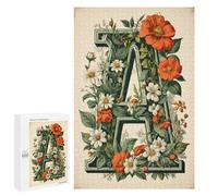 Flower Letter A 1000 Piece Puzzle - Wooden Jigsaw for Adults - Decorative Floral Alphabet Puzzle for Mindfulness, Relaxation, and Artistic Décor