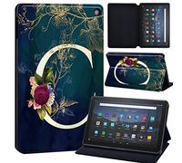 Flower Letter Printed Case Compatible with All-New Amazon Kindle Fire HD 8 & 8 Plus Tablet (12th Gen/10th Gen, 2022/2020 Release) 8 Inch Thin Premium PU Leather Folio Case Cover (initial letter C)