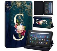 Flower Letter Printed Case Compatible with All-New Amazon Kindle Fire HD 8 & 8 Plus Tablet (12th Gen/10th Gen, 2022/2020 Release) 8 Inch Thin Premium PU Leather Folio Case Cover (initial letter S)