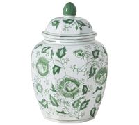 Flower Lidded Vase Ginger Jar with Lid Accessory Decorative Porcelain White and Green Ferrol