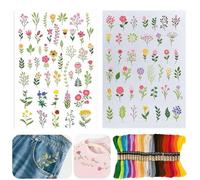 Flower Lines Designed Flower Border Patterns Embroidery Patterns, Stick & Stitches for Beginners, Rattan Floral Tear Away Transfer Papers with Embroidery Thread (1Set)