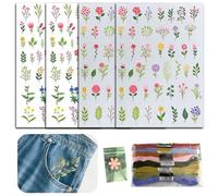 Flower Lines Designed Flower Border Patterns Embroidery Patterns, with 2/4 Sheets Stick and Stitch Embroidery Paper, Running Border Hand Sewing Pattern Long Rattan Floral Tear Away Lovers(2Set)