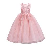 Flower Little Big Girl Lace Embroidery Tulle Sequins Dress Princess Pageant Birthday Party First Communion Wedding Bridesmaid Formal Floor Long Dance Evening Maxi Gown Pink 3-4 Years