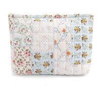 Flower Makeup Bag for Women Cute Makeup Pouch for Purse Zipper Cosmetic Bag Large Capacity Quilted Canvas Aesthetic Travel Toiletry Bags, AH Bee Flower