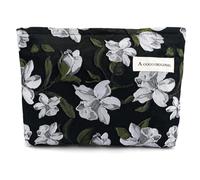 Flower Makeup Bag for Women Cute Makeup Pouch for Purse Zipper Cosmetic Bag Large Capacity Quilted Canvas Aesthetic Travel Toiletry Bags, AH Magnolia