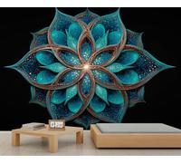 Flower Mandala Murals Cosmic Starry Sky Floral Lotus Wallpaper Metallic Textured Lines Wallpaper for Girls Retro Girls Bedroom Living Room Sofa TV Backdrop Decoration Large Wall Mural 450X300cm