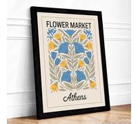 Flower Market, Athens Botanical Framed Wall Art Print A3 (42×29.7cm) Black, Wall Decor for Living Room, Bedroom, Office & Home, Ready to Hang, Art Gift