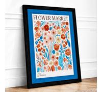 Flower Market Botanical Framed Wall Art Print A3 Black