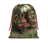 Flower Market Cart Print Drawstring Gift Bag Durable And Versatile, Perfect For Festive Occasions
