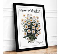 Flower Market Daisies Botanical Framed Wall Art Print A3 Black