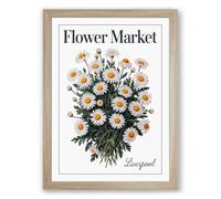Flower Market Daisies Botanical Framed Wall Art Print A4 (29.7×21cm) Oak, Wall Decor for Living Room, Bedroom, Office & Home, Ready to Hang, Art Gift