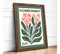 Flower Market Dubai Botanical Framed Wall Art Print A1 (84.1×59.4cm) Walnut, Wall Decor for Living Room, Bedroom, Office & Home, Ready to Hang, Art Gift
