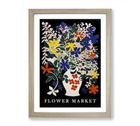 Flower Market Exhibition Sign Framed Print | A2 Oak Framed Wall Art | Ready to Hang | Modern Floral Picture | Living Room Bedroom Lounge Office