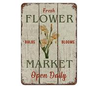 Flower Market Iris Bulbs Metal Sign Blooms Fresh Floral Tin Plaque Mandala Wall Door Plaque Decor Iron Painting with Pre Drilled Holes for Home Garden Sunroom Yard Bar 8x12in