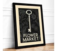 Flower Market Key Vintage Framed Wall Art Print A3 Black