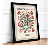 Flower Market Milan Botanical Framed Wall Art Print A3 (42×29.7cm) Black, Wall Decor for Living Room, Bedroom, Office & Home, Ready to Hang, Art Gift