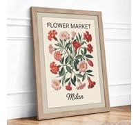 Flower Market Milan Botanical Framed Wall Art Print A4 (29.7×21cm) Oak, Wall Decor for Living Room, Bedroom, Office & Home, Ready to Hang, Art Gift