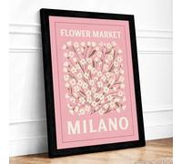 Flower Market Milano Botanical Framed Wall Art Print A3 (42×29.7cm) Black, Wall Decor for Living Room, Bedroom, Office & Home, Ready to Hang, Art Gift