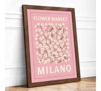 Flower Market Milano Botanical Framed Wall Art Print A3 (42×29.7cm) Walnut, Wall Decor for Living Room, Bedroom, Office & Home, Ready to Hang, Art Gift