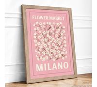 Flower Market Milano Botanical Framed Wall Art Print A4 (29.7×21cm) Oak, Wall Decor for Living Room, Bedroom, Office & Home, Ready to Hang, Art Gift