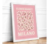 Flower Market Milano Botanical Framed Wall Art Print A4 (29.7×21cm) White, Wall Decor for Living Room, Bedroom, Office & Home, Ready to Hang, Art Gift